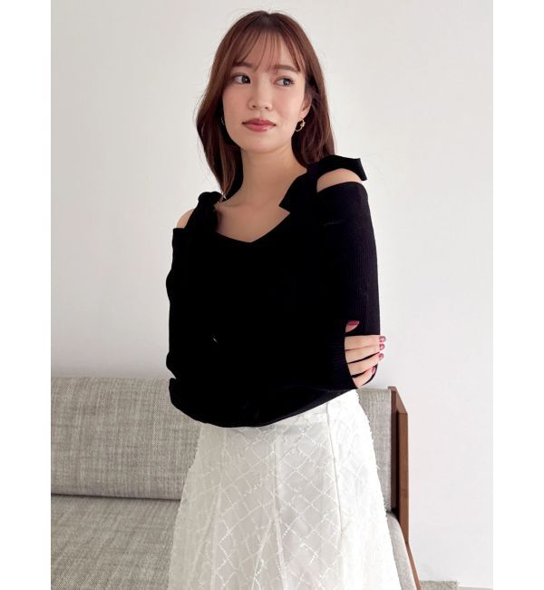 dazzlin「【WEB限定】ショルダーリボンニットトップス」|ニット・セーター|