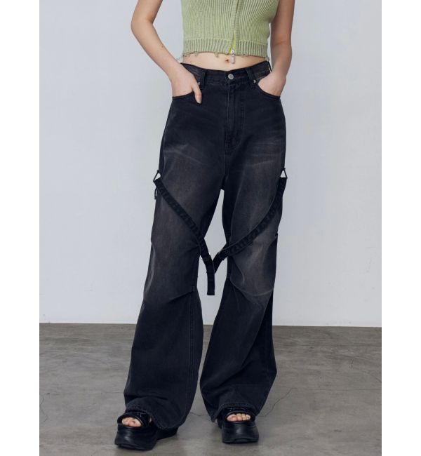 EMODA「カーゴベルトルーズジーンズ」|デニム|ブラック