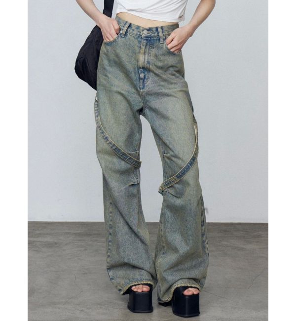 EMODA「カーゴベルトルーズジーンズ」|デニム|ブルー