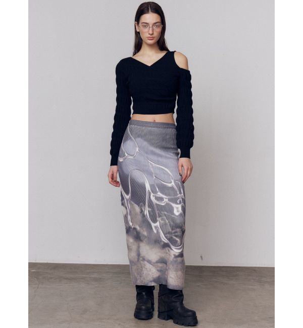 EMODA「マキシプリントリブニットスカート」|スカート|