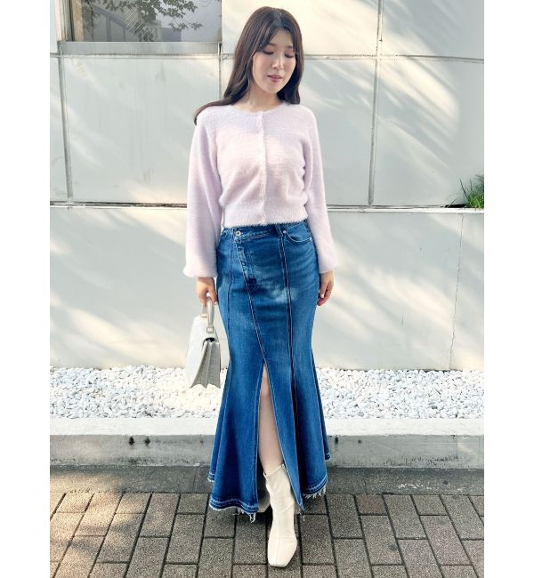 MERCURYDUO「ロングスリーブミニシャギーニットカーディガン」|カーディガン|