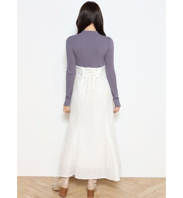 MERCURYDUO「異素材ドッキングバックレースアップニットワンピース」|ワンピース|