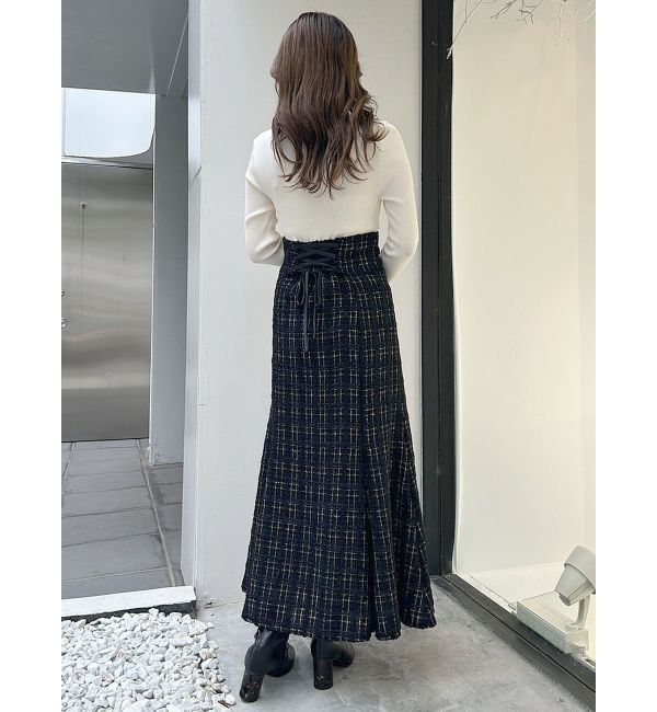 MERCURYDUO「異素材ドッキングバックレースアップニットワンピース」|ワンピース|