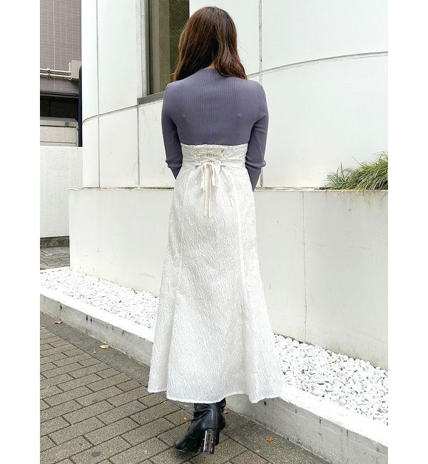 MERCURYDUO「異素材ドッキングバックレースアップニットワンピース」|ワンピース|