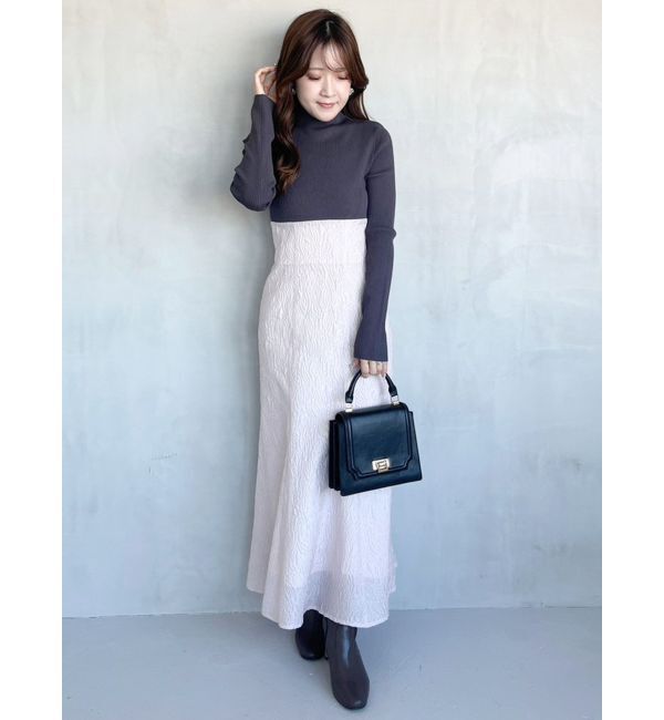 MERCURYDUO「異素材ドッキングバックレースアップニットワンピース」|ワンピース|