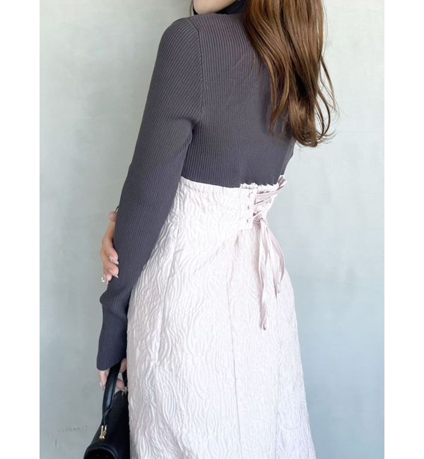 MERCURYDUO「異素材ドッキングバックレースアップニットワンピース」|ワンピース|