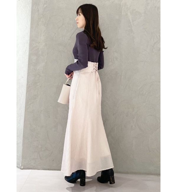 MERCURYDUO「異素材ドッキングバックレースアップニットワンピース」|ワンピース|