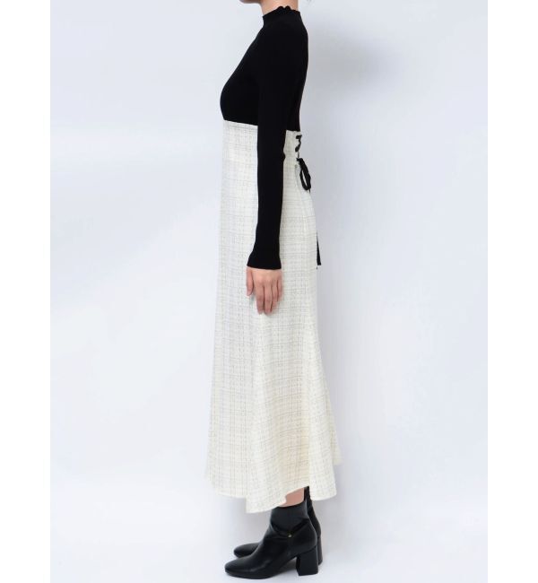 MERCURYDUO「異素材ドッキングバックレースアップニットワンピース」|ワンピース|