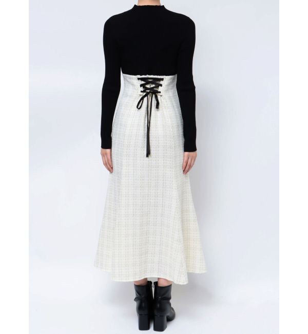 MERCURYDUO「異素材ドッキングバックレースアップニットワンピース」|ワンピース|