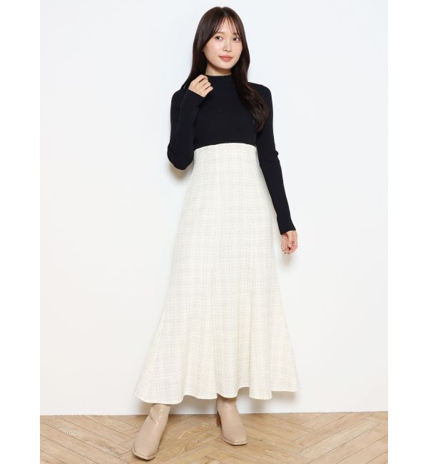 MERCURYDUO「異素材ドッキングバックレースアップニットワンピース」|ワンピース|