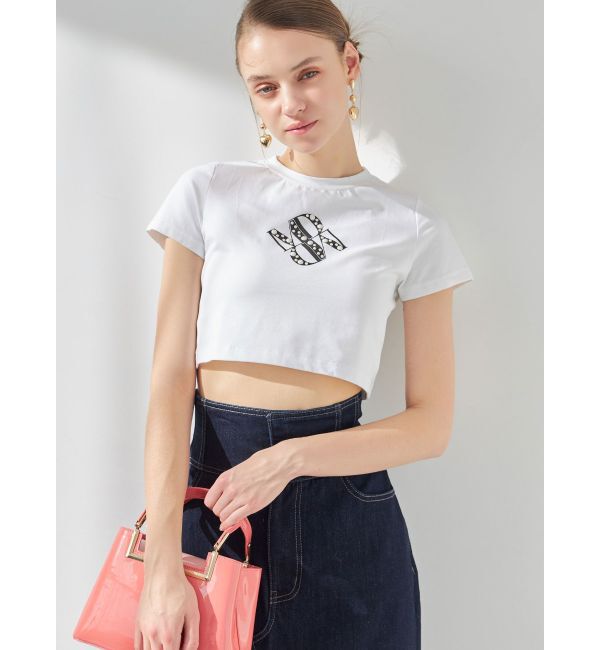 MERCURYDUO「クロップドパールロゴTシャツ」|Tシャツ・カットソー|