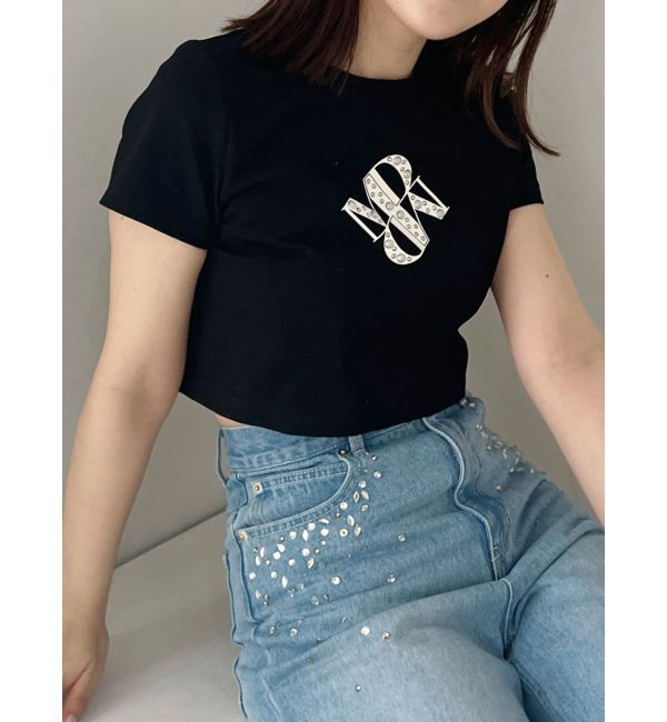 MERCURYDUO「クロップドパールロゴTシャツ」|Tシャツ・カットソー|ブラック