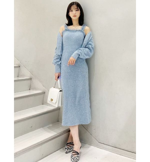 MERCURYDUO「ラメシャギーカーデセットキャミニットワンピース」|ワンピース|ブルー