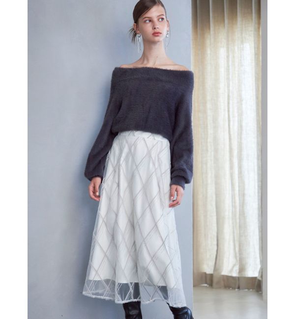 MERCURYDUO「オフショルミニシャギーニット」|ニット・セーター|