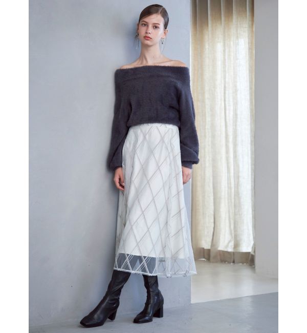 MERCURYDUO「オフショルミニシャギーニット」|ニット・セーター|