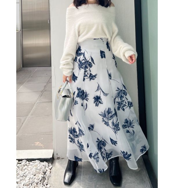 MERCURYDUO「オフショルミニシャギーニット」|ニット・セーター|