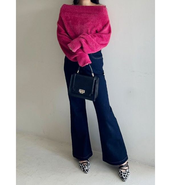 MERCURYDUO「オフショルミニシャギーニット」|ニット・セーター|