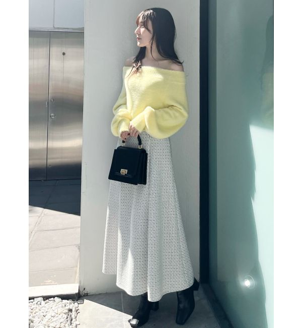 MERCURYDUO「オフショルミニシャギーニット」|ニット・セーター|