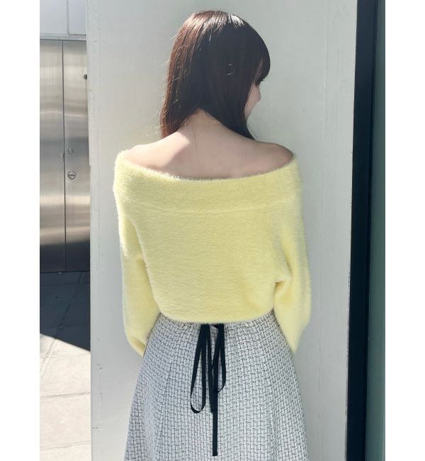 MERCURYDUO「オフショルミニシャギーニット」|ニット・セーター|