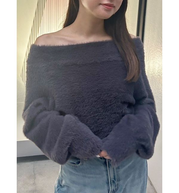 MERCURYDUO「オフショルミニシャギーニット」|ニット・セーター|