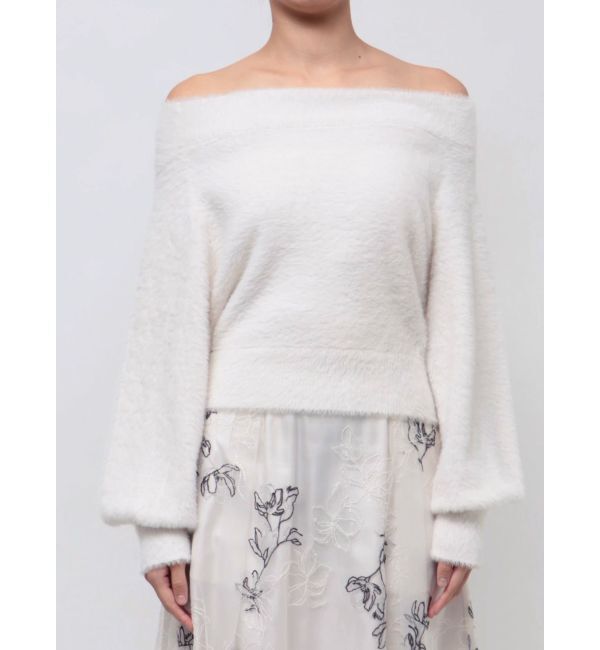 MERCURYDUO「オフショルミニシャギーニット」|ニット・セーター|