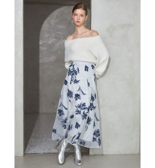 MERCURYDUO「オフショルミニシャギーニット」|ニット・セーター|