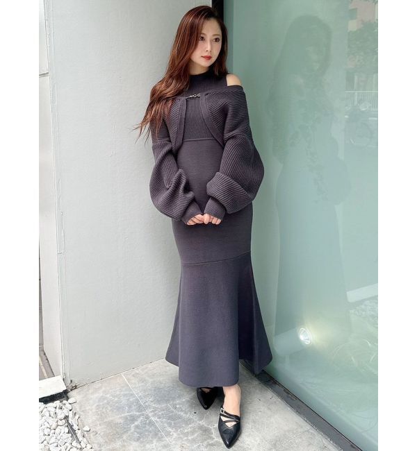 MERCURYDUO「チェーンボレロセットニットマーメイドワンピース」|ワンピース|