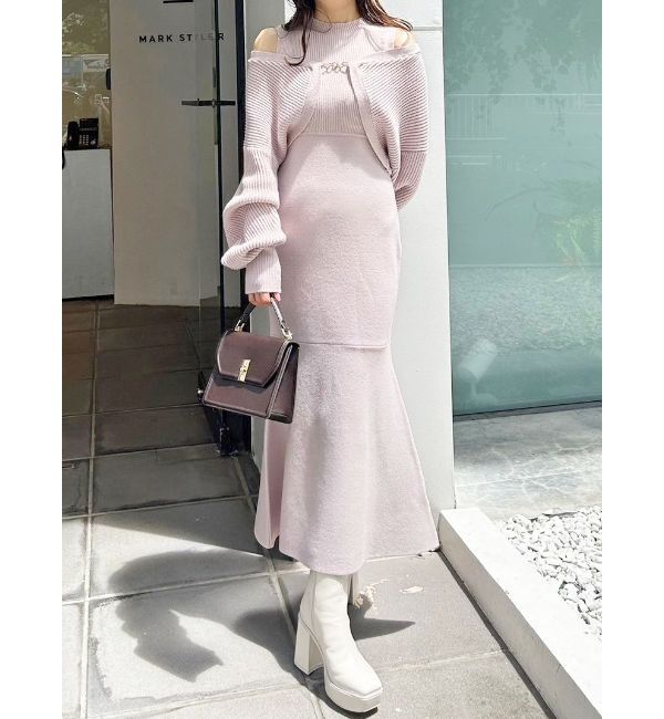 MERCURYDUO「チェーンボレロセットニットマーメイドワンピース」|ワンピース|ベビーピンク