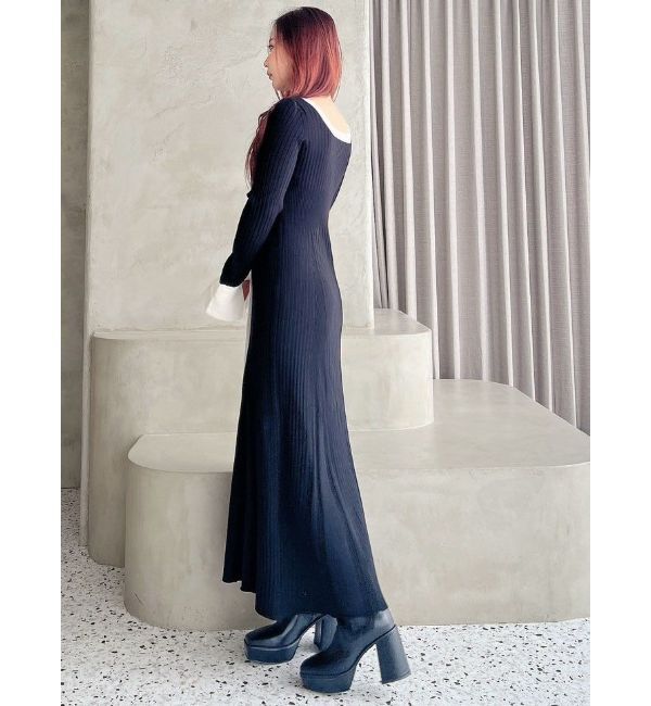 MERCURYDUO「バイカラーフレアスリーブニットワンピース」|ワンピース|