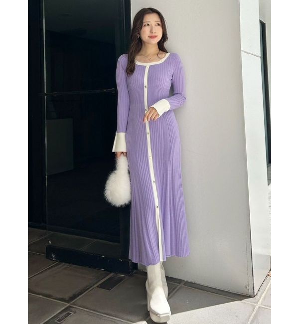 MERCURYDUO「バイカラーフレアスリーブニットワンピース」|ワンピース|