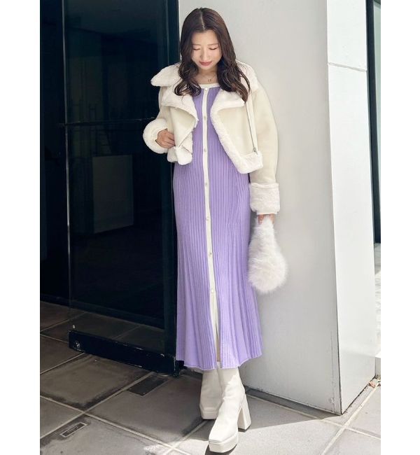 MERCURYDUO「バイカラーフレアスリーブニットワンピース」|ワンピース|