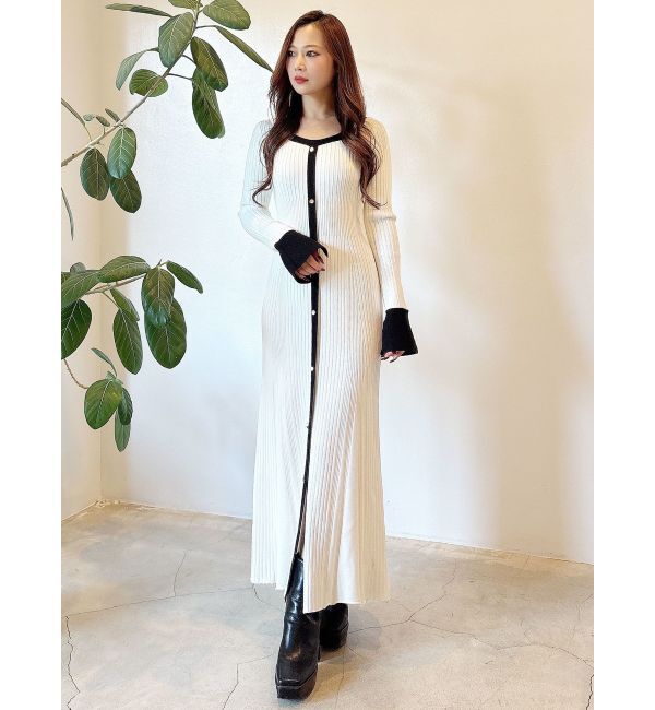 MERCURYDUO「バイカラーフレアスリーブニットワンピース」|ワンピース|