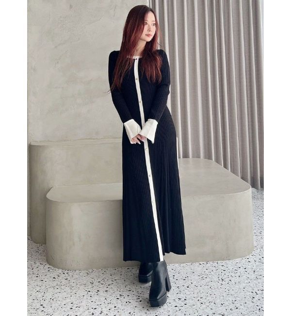 MERCURYDUO「バイカラーフレアスリーブニットワンピース」|ワンピース|