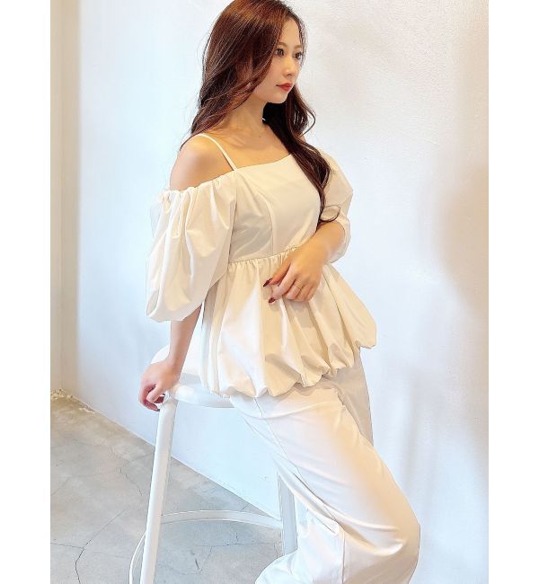 MERCURYDUO「タフタバルーンペプラムロンパース」|オールインワン|