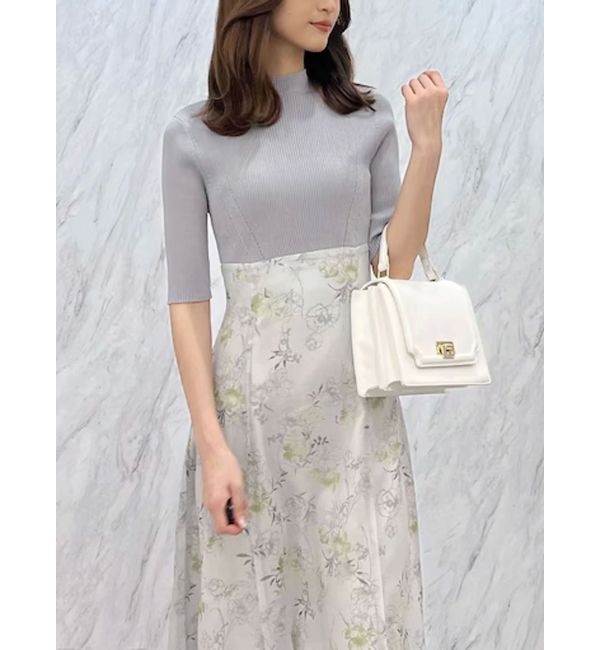 MERCURYDUO「レイヤード花柄ニットドッキングワンピース」|ワンピース|