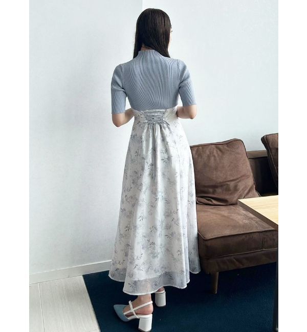 MERCURYDUO「レイヤード花柄ニットドッキングワンピース」|ワンピース|