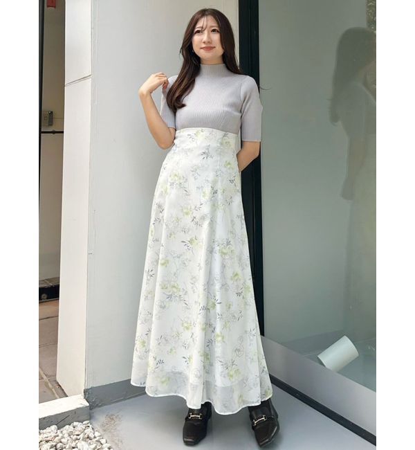 MERCURYDUO「レイヤード花柄ニットドッキングワンピース」|ワンピース|