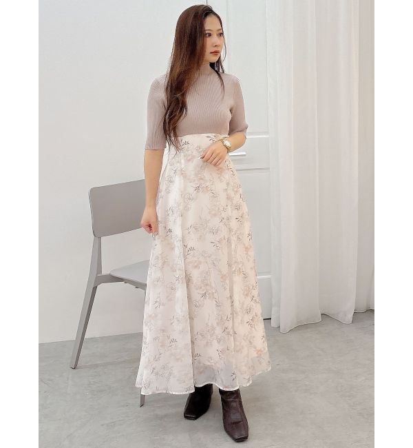 MERCURYDUO「レイヤード花柄ニットドッキングワンピース」|ワンピース|