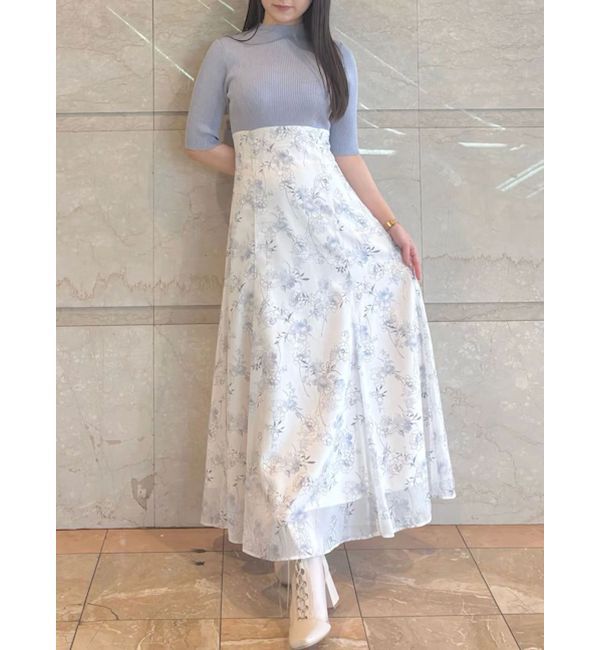 MERCURYDUO「レイヤード花柄ニットドッキングワンピース」|ワンピース|