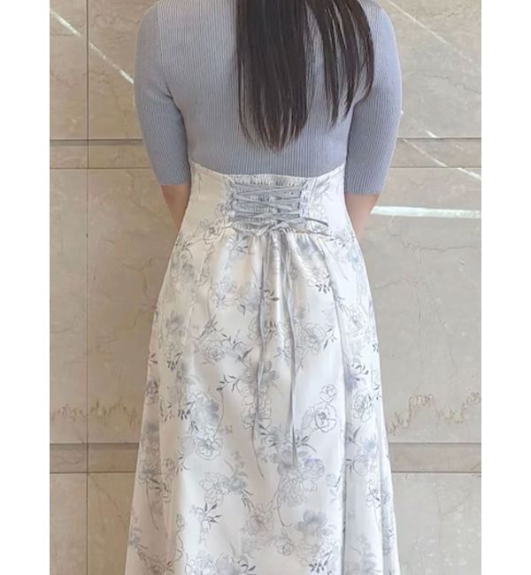 MERCURYDUO「レイヤード花柄ニットドッキングワンピース」|ワンピース|