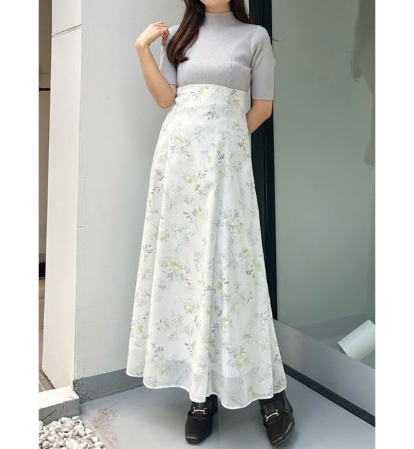 MERCURYDUO「レイヤード花柄ニットドッキングワンピース」|ワンピース|グレー