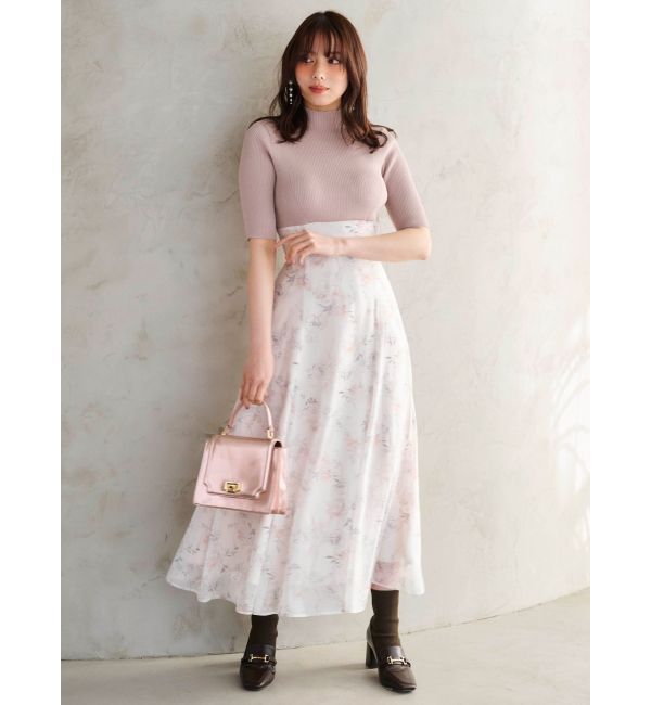 MERCURYDUO「レイヤード花柄ニットドッキングワンピース」|ワンピース|ベージュ