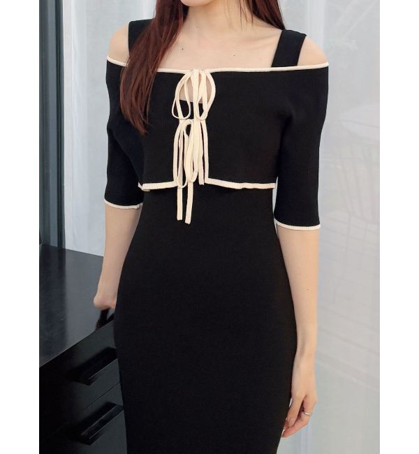 MERCURYDUO「3WAY配色ストラップバッククロスハーフスリーブワンピース」|ワンピース|