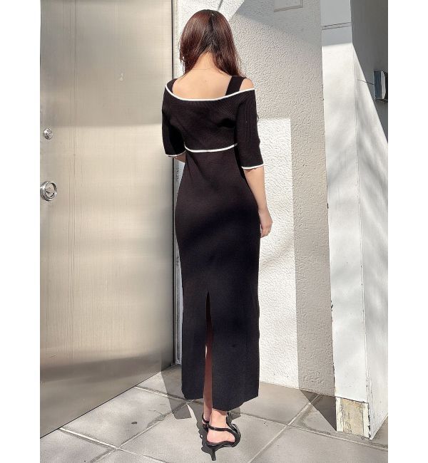 MERCURYDUO「3WAY配色ストラップバッククロスハーフスリーブワンピース」|ワンピース|