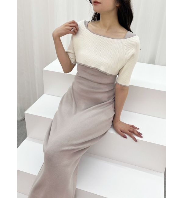 MERCURYDUO「3WAY配色ストラップバッククロスハーフスリーブワンピース」|ワンピース|