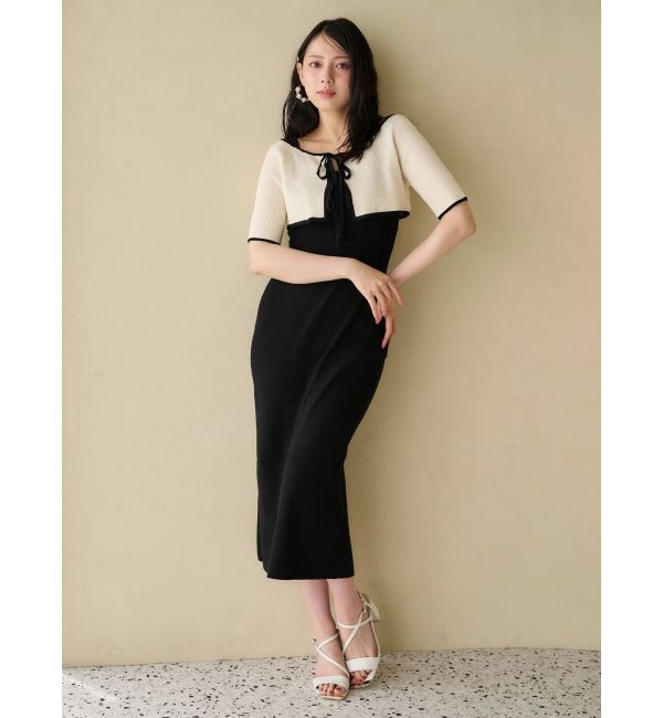 MERCURYDUO「3WAY配色ストラップバッククロスハーフスリーブワンピース」|ワンピース|