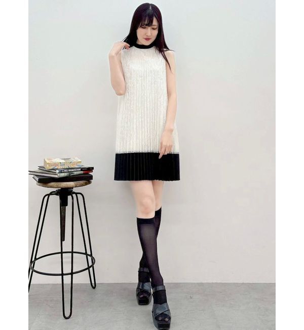 MERCURYDUO「バイカラーレースプリーツミニワンピース」|ワンピース|
