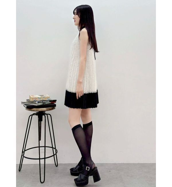 MERCURYDUO「バイカラーレースプリーツミニワンピース」|ワンピース|