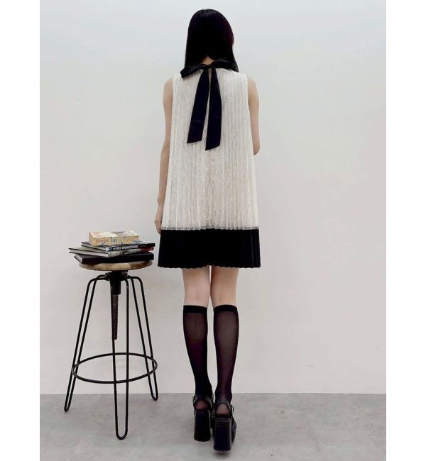 MERCURYDUO「バイカラーレースプリーツミニワンピース」|ワンピース|