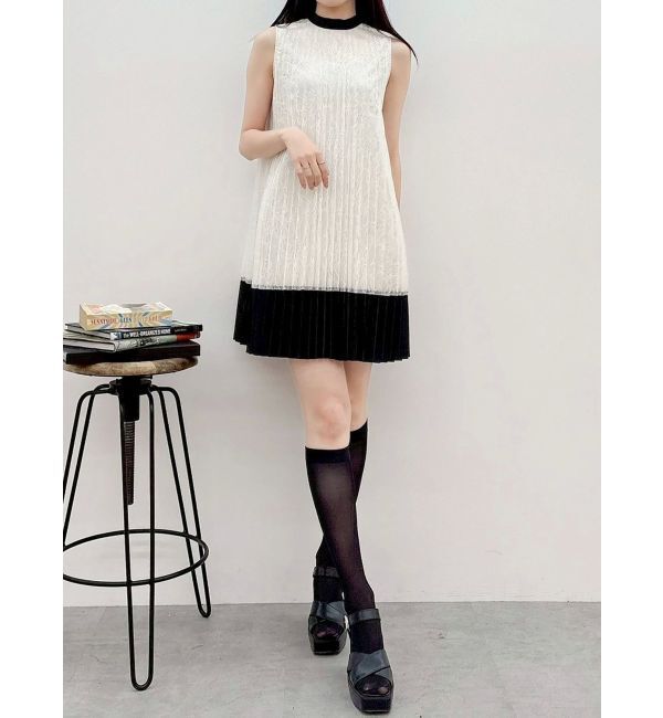 MERCURYDUO「バイカラーレースプリーツミニワンピース」|ワンピース|